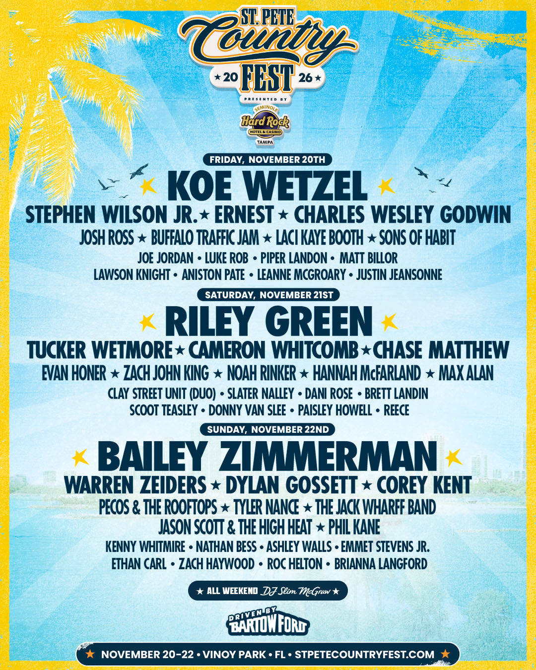 St. Pete Country Fest 2026 Daily Lineup
