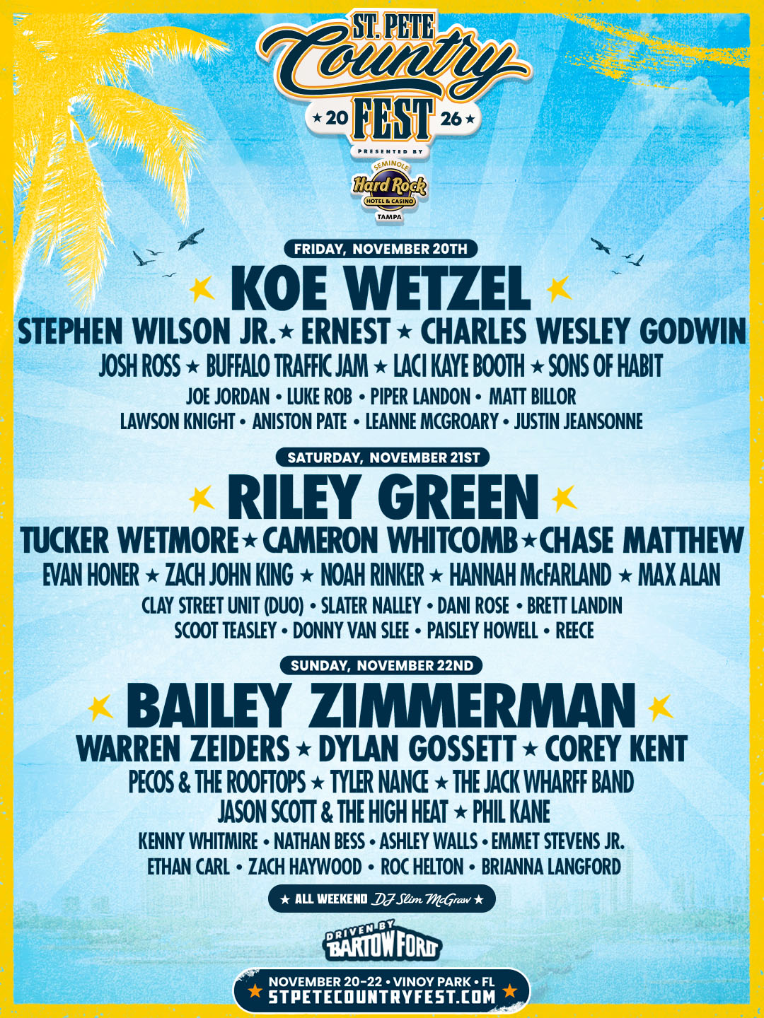 St. Pete Country Fest 2026 Daily Lineup